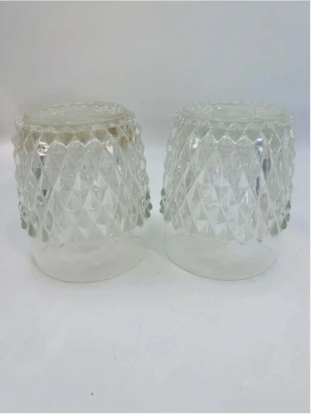 Set of (2) Vintage Indiana Glass Clear Diamond Point Old Fashioned Tumblers 3.5”